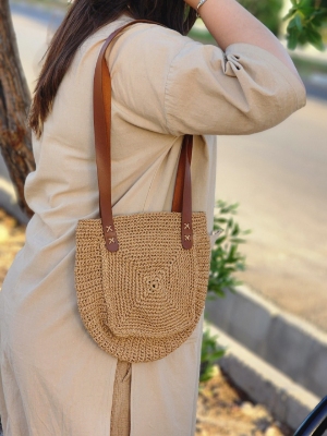 تصویر  کیف رافیا مدل خورشیدی