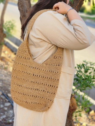 تصویر  کیف رافیا مدل کشکولی